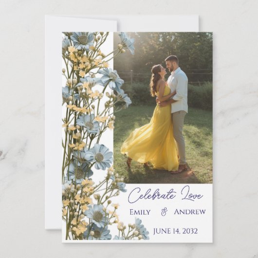 Photo Simple Modern Floral Wedding Invitation 招待状 (正面)