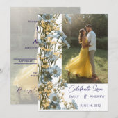 Photo Simple Modern Floral Wedding Invitation 招待状 (正面/裏面)