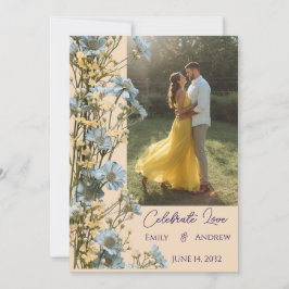 Photo Simple Modern Floral Wedding Invitation 招待状