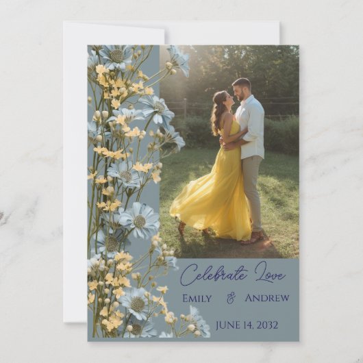 Photo Simple Modern Floral Wedding Invitation 招待状 (正面)
