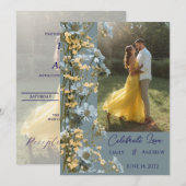 Photo Simple Modern Floral Wedding Invitation 招待状 (正面/裏面)
