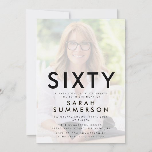 Photo Sixty Black White 60th Birthday 招待状 (正面)