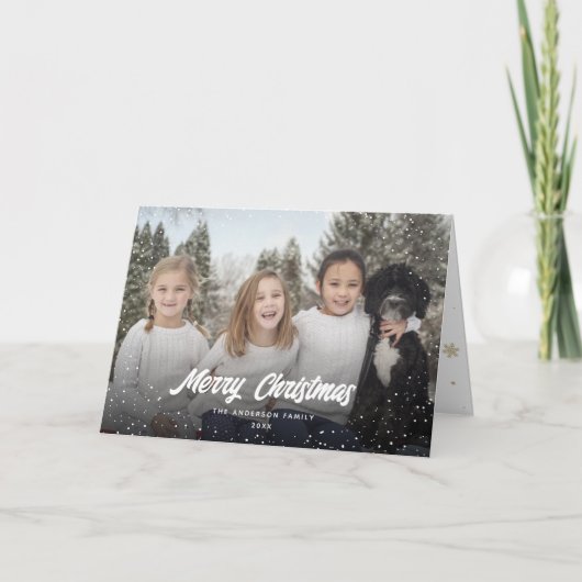 Photo Snow Snowflakes Merry Christmas Card シーズンカード (正面)