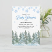 Photo Snowflakes Pine Trees Winter Baby Shower 招待状 (スタンド正面)