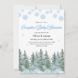 Photo Snowflakes Pine Winter Couples Baby Shower  招待状