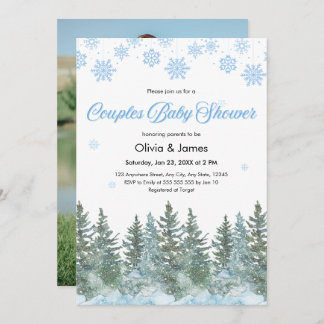 Photo Snowflakes Pine Winter Couples Baby Shower  招待状