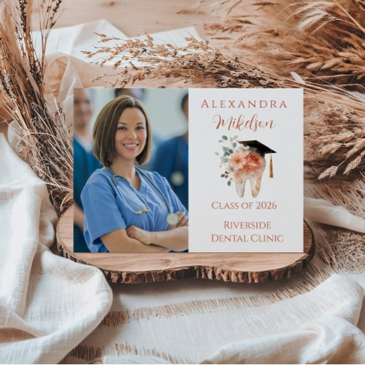 Photo Soft Floral Tooth Graduation Party 案内状