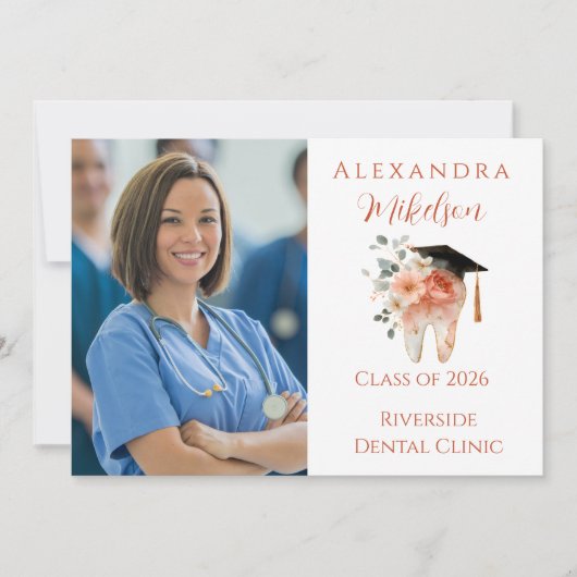 Photo Soft Floral Tooth Graduation Party 案内状 (正面)