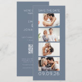 Photo Strip 4 Pictures QR Photobooth Wedding Blue セーブザデート (正面/裏面)