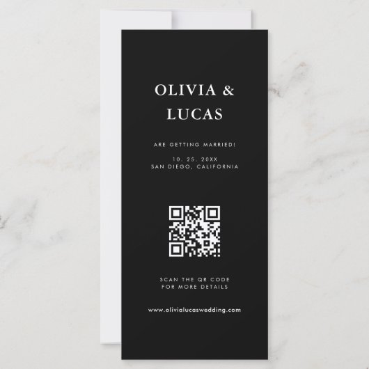 Photo Strip QR Code Black Wedding Save The Date (裏面)