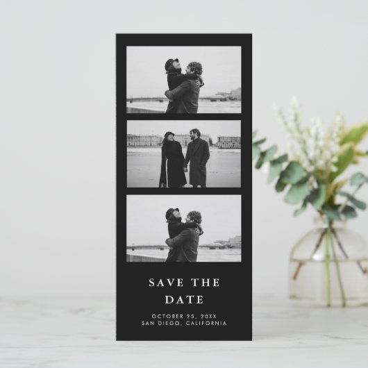 Photo Strip QR Code Black Wedding Save The Date (スタンド正面)