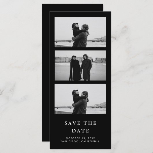 Photo Strip QR Code Black Wedding Save The Date (正面/裏面)
