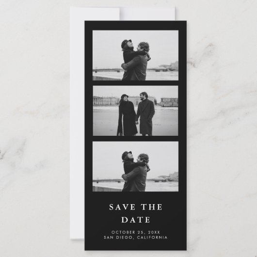 Photo Strip QR Code Black Wedding Save The Date (正面)