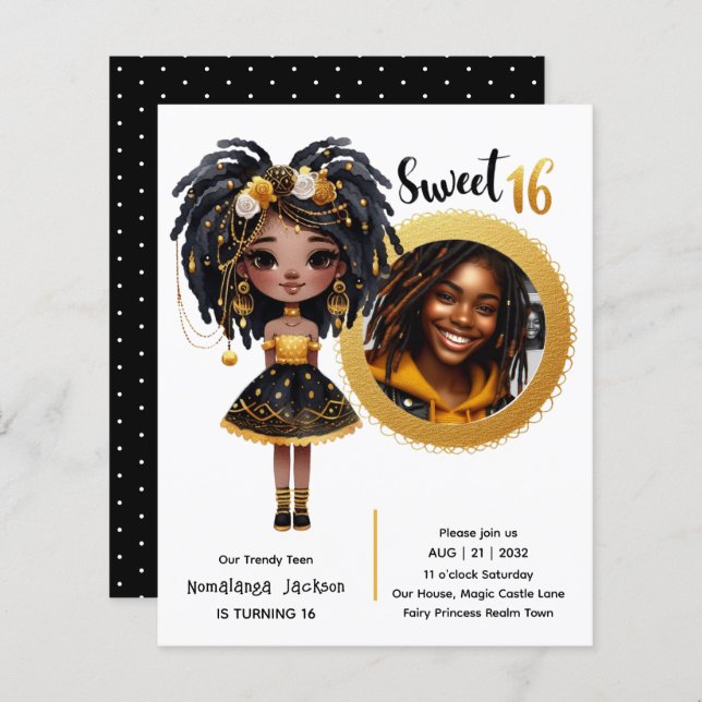 PHOTO Sweet 16ブラック10代の誕生日ブラック金ゴールド (正面/裏面)