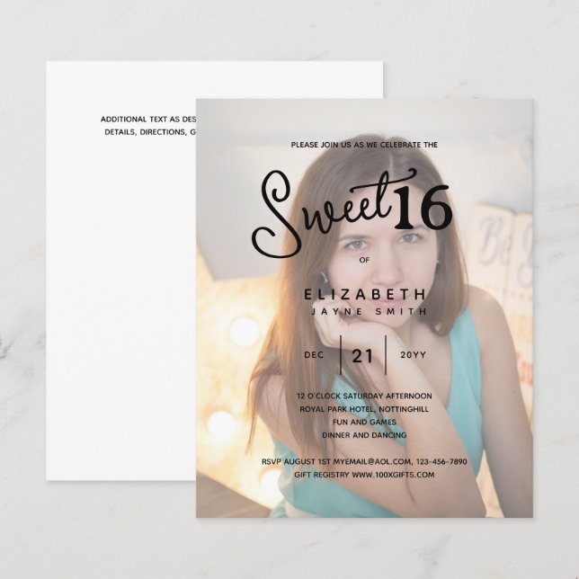 PHOTO SWEET 16予算モダン誕生日 (正面/裏面)