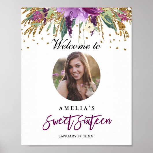 Photo Sweet Sixteen Welcome Amethyst Sign ポスター (正面)