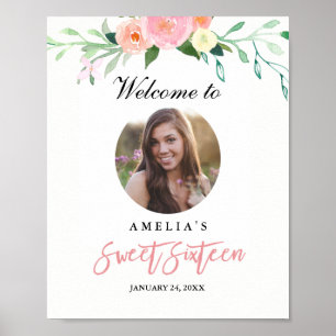 Photo Sweet Sixteen Welcome Sign Botanical ポスター