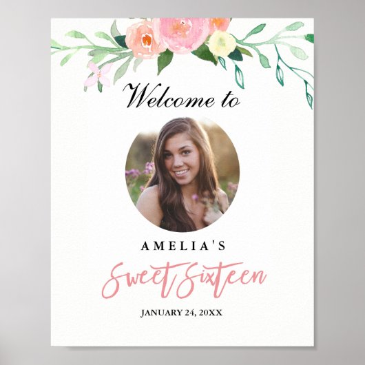 Photo Sweet Sixteen Welcome Sign Botanical ポスター (正面)
