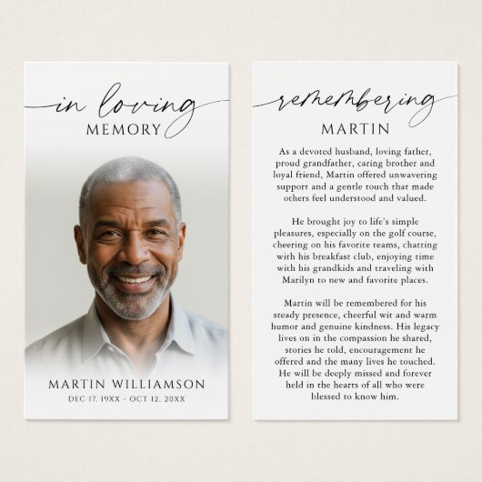 Photo Sympathy Funeral Remembrance Prayer Card (正面&裏面)