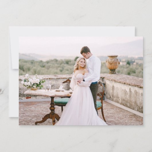 Photo Teal Blue Agate Silver Script Wedding サンキューカード (裏面)