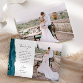 Photo Teal Blue Agate Silver Script Wedding サンキューカード
