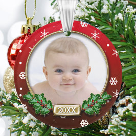 Photo Template | 赤ちゃんの初めてのクリスマス (レッド) オーナメント