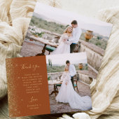 Photo Terracotta Gold Glitter Script Wedding サンキューカード