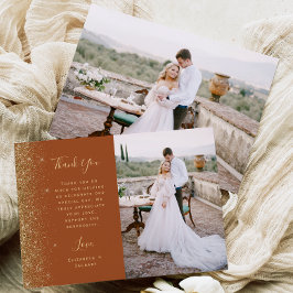 Photo Terracotta Gold Glitter Script Wedding サンキューカード