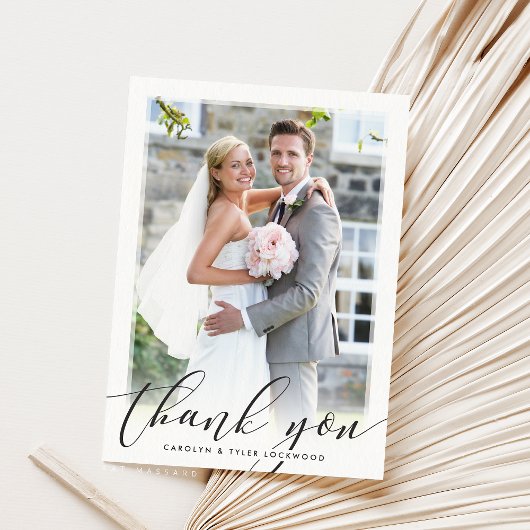 PHOTO THANK YOUスクリプト書エレガント跡ブラック サンキューカード