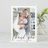 PHOTO THANK YOUスクリプト書エレガント跡ブラック サンキューカード (スタンド正面)