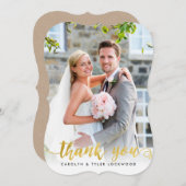 PHOTO THANK YOU手描きスクリプト金ゴールドフォイルオーバーレイ サンキューカード (正面/裏面)