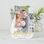 PHOTO THANK YOU手描きスクリプト金ゴールドフォイルオーバーレイ サンキューカード (スタンド正面)