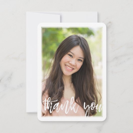 PHOTO THANK YOU モダン HAND LETTERED WHITE OVERLAY サンキューカード (正面)