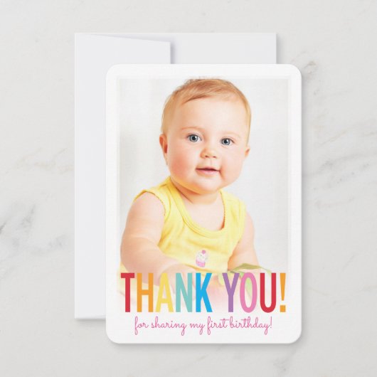 PHOTO THANK YOU CUTEはっきりした typeおもしろいカラフル サンキューカード (正面)