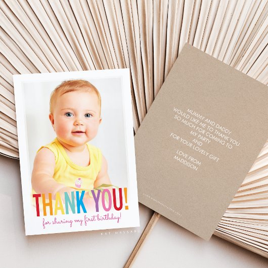 PHOTO THANK YOU CUTEはっきりした typeおもしろいカラフル サンキューカード