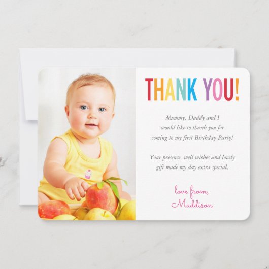 PHOTO THANK YOU CUTEはっきりした typeおもしろいカラフル サンキューカード (正面)