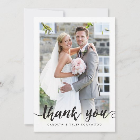 PHOTO THANK YOU CUTE hand lettered script black サンキューカード (正面)