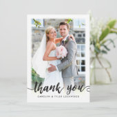 PHOTO THANK YOU CUTE hand lettered script black サンキューカード (スタンド正面)