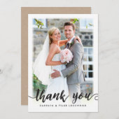 PHOTO THANK YOU CUTE hand lettered script black サンキューカード (正面/裏面)