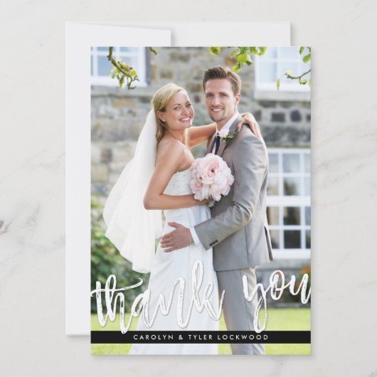 PHOTO THANK YOU hand モダン lettered script white サンキューカード (正面)