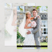 PHOTO THANK YOU hand モダン lettered script white サンキューカード (正面/裏面)