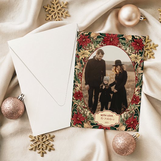 Photo Timeless Poinsettia Holiday シーズンカード