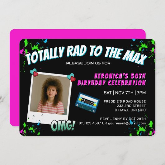 Photo Totally 80s Retro Birthday Party Invitation 招待状 (正面/裏面)