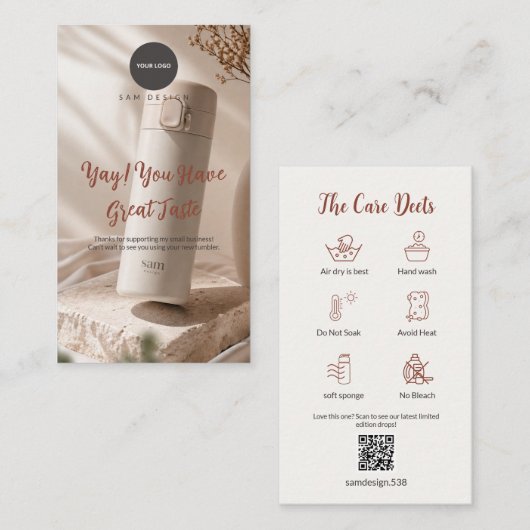 Photo Tumbler Care Card Thank You Insert QR Code 名刺 (正面/裏面)