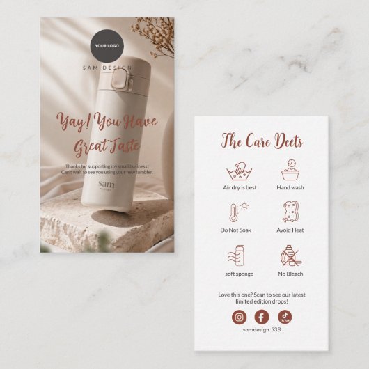 Photo Tumbler Care Instruction Thank You Card Logo 名刺 (正面/裏面)