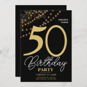 Photo Typography Botanical Elegant 50 Birthday 招待状 (正面/裏面)