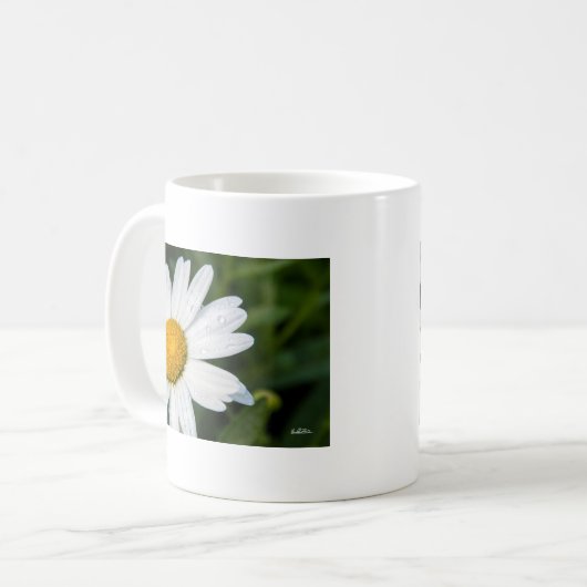 photo, une margueritte, font vert コーヒーマグカップ (正面左)