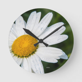 photo, une margueritte, font vert ラウンド壁時計