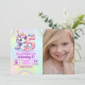 Photo Unicorn 5th Birthday – Rainbow Girl party 招待状 (スタンド正面)