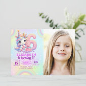 Photo Unicorn 6th Birthday – Rainbow Girl party 招待状 (スタンド正面)